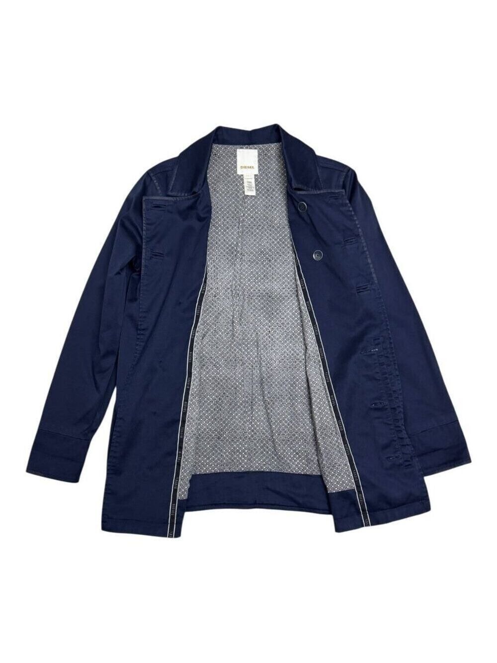 DIESEL Luxury Designer Navy Blue Cotton Light Trench Jacket Womens Large - Picture 3 of 10